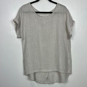 Terzo Millennio Linen Button Back Hi Low Hem Tunic Top In Pale Gray Size M